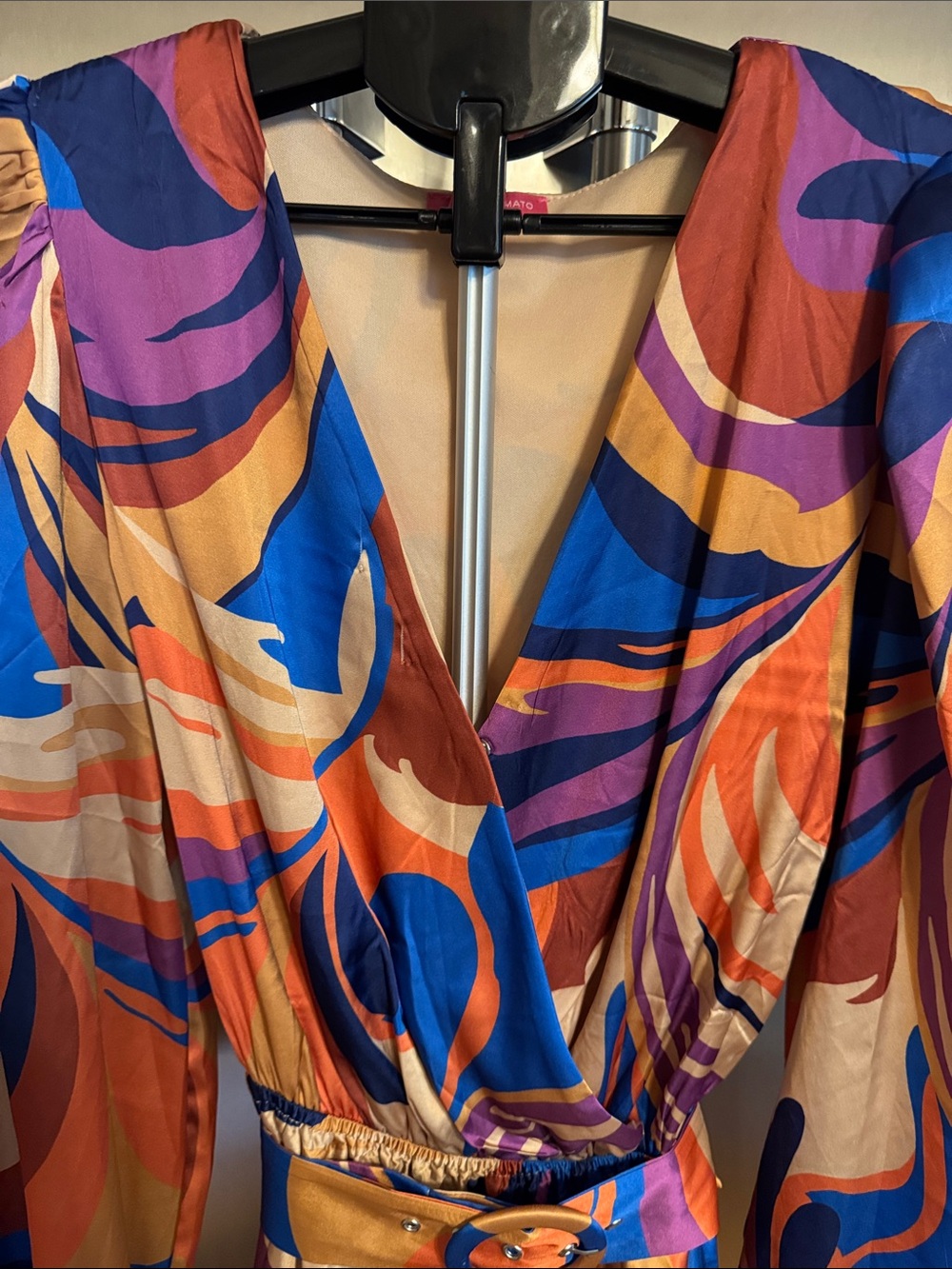Flying Tomato Long Sleeve V-Neck Printed Maxi Dress in Multicolor - Picture 6 of 16